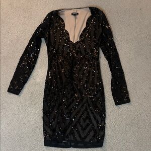 Express Black Sequin Long Sleeve Dress